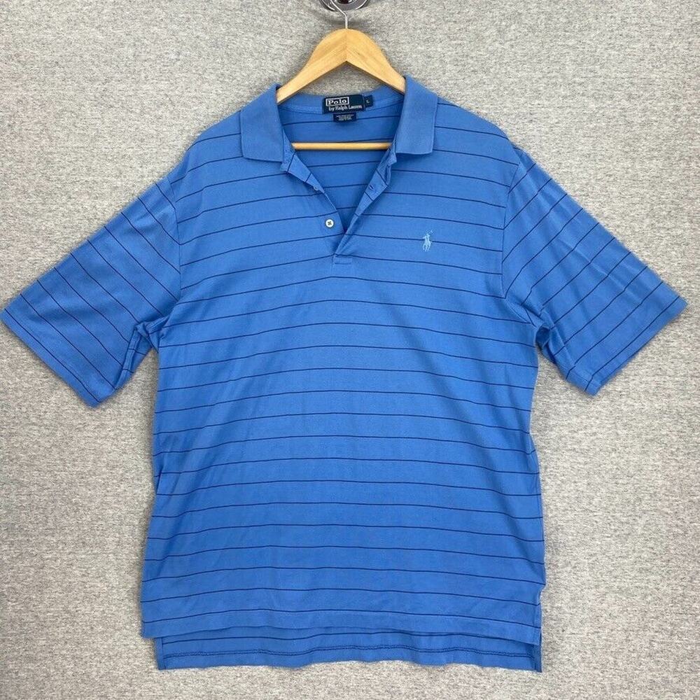 Ralph Lauren Polo Shirt Mens Large Blue Striped Pony Rugby Pima Cotton Casual